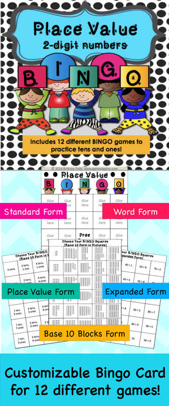 Place Value Bingo Game gives you 12 different place value bingo games to play! Practice base 10 pictures, standard form, word form, expanded form, and place value form for tens and ones all within this Place Value Bingo game!