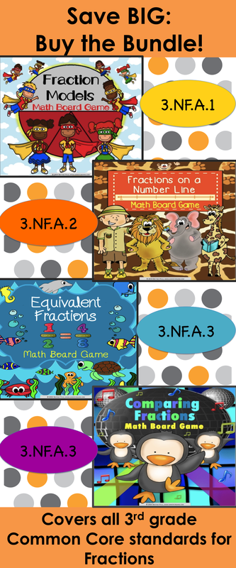 Fraction Games bundle gives students practice recognizing fractions, comparing fractions, and identifying equivalent fractions. This bundle contains four WORD PROBLEM fraction games. This bundle covers all Common Core 3rd grade fraction standards (3.NF.A.1, 3.NF.A.2, and 3.NF.A.3)!