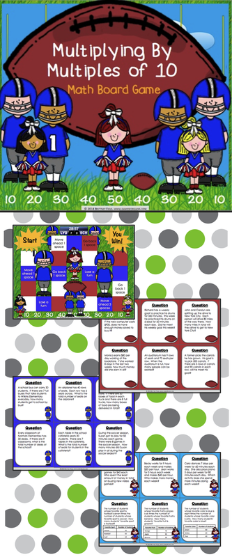 Multiplication Game contains 30 WORD PROBLEM game cards and a game board to help students practice multiplying a single-digit whole number by multiples of 10 (3.NBT.A.3). This game works great as a pair/group activity, or for use in math centers.