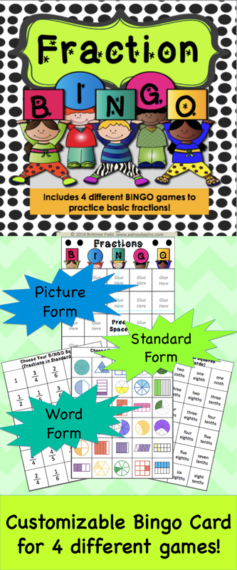 Fraction Bingo Game gives you FOUR different fraction Bingo games to play! Practice fractions in picture form, word form, and standard form all within this Fraction Bingo Game!