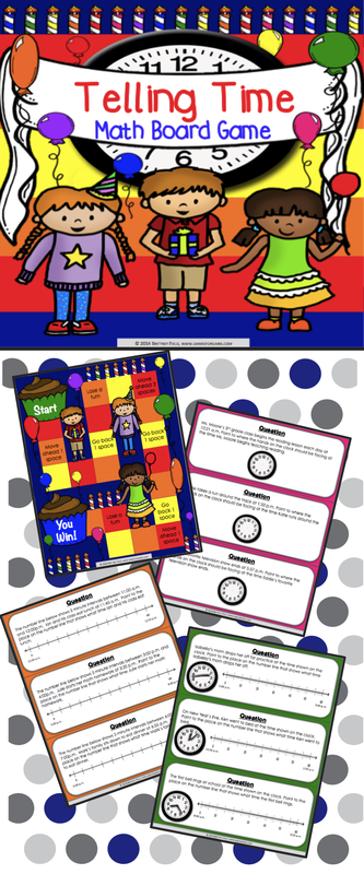 Telling Time Game contains 30 WORD PROBLEM game cards and a game board to help students practice telling and writing time to the nearest minute (3.MD.A.1). This game works great as a pair/group activity, or for use in math centers. 