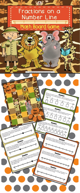 Fractions on a Number Line Game contains 30 WORD PROBLEM game cards and a game board to help students practice recognizing fractions and whole number fractions on a number line (3.NF.A.2, 3.NF.A.2.A, 3.NF.A.2.B, 3.NF.A.3.C). This game works great as a pair/group activity, or for use in math centers.